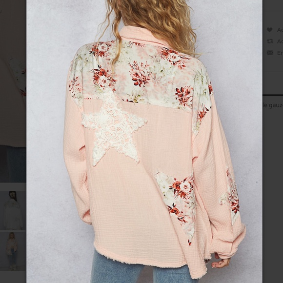 #109 POL Pink Floral Button Down Shirt - Picture 4 of 5